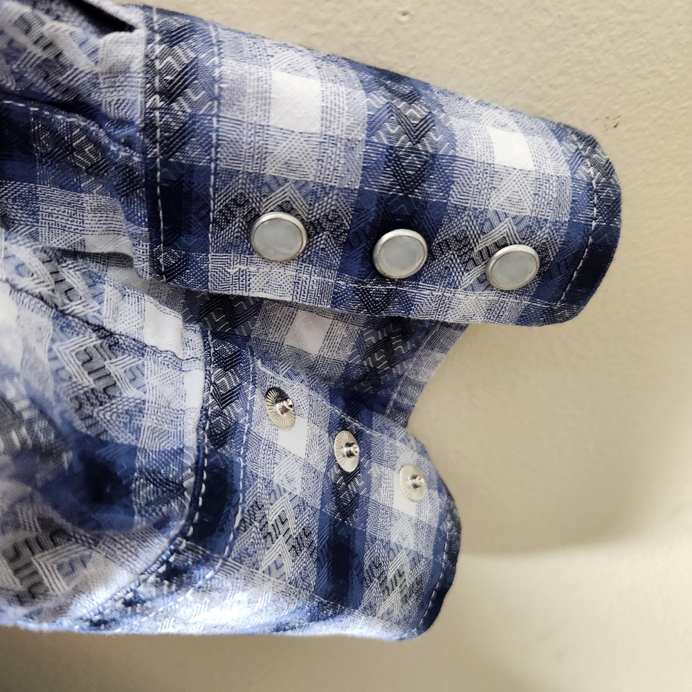 Wrangler western mens pearl snap button down plaid print shirt szxxl - Picture 6 of 12
